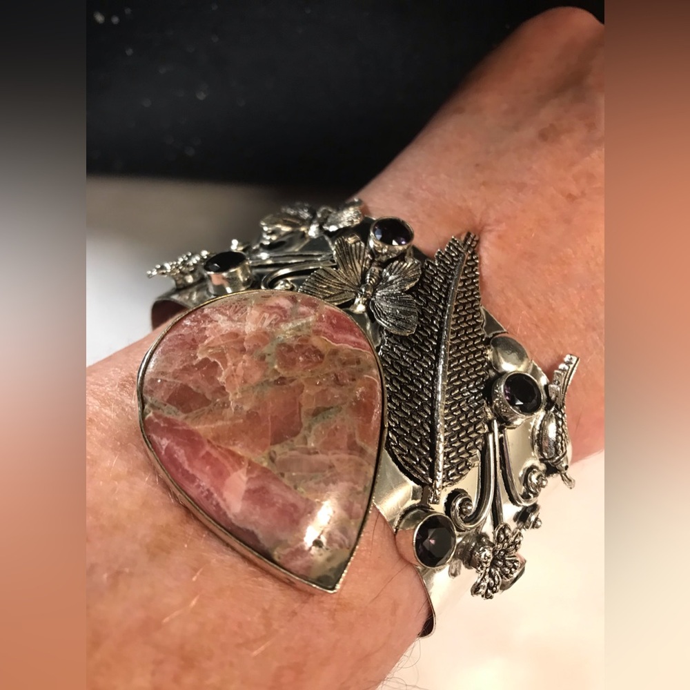 Krazy Lace Agate Amethyst 925 Sterling Silver Cuff Bracelet - Picture 2 of 3
